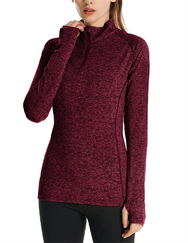 Women Athletic Pullover Quarter Zip Sportswear Running Thumb Hole Shirts Long Sleeve Half Zip Tops